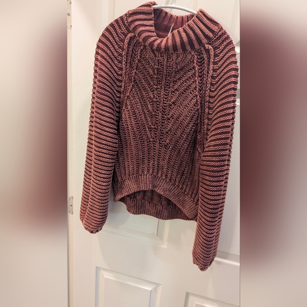 Free People Ribbed Mock Neck Sweater in Burgundy